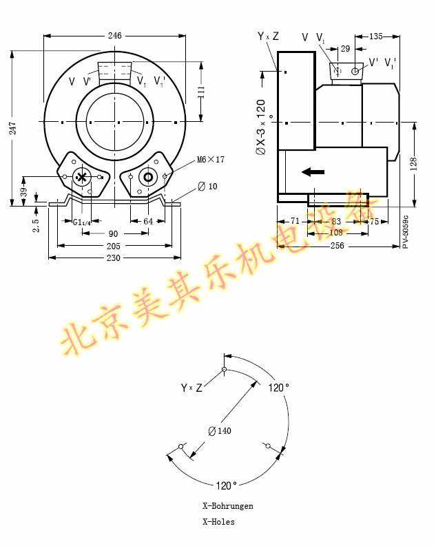 220v/370w高壓鼓風(fēng)機尺寸圖